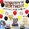 Race Car Birthday Party Supplies Race Car Party Decorations with Race Car Happy Birthday Banner Cake Topper Cupcake Toppers Balloons Hanging Swirls for Boys Let's go Racing Party Supplies