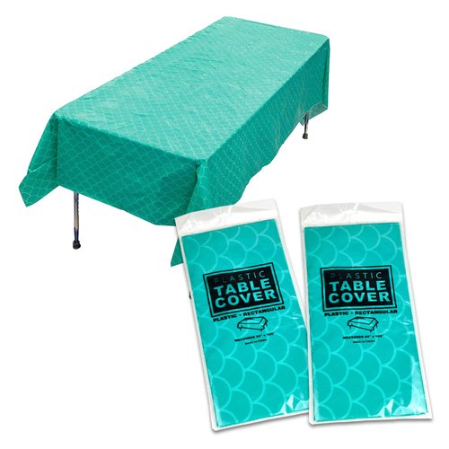 GIFTEXPRESS Pack of 2, 54" x 108” Plastic Mermaid Table Cover, Tablecloth Party Supplies, Fish Scale Table Cover Decorations for Party