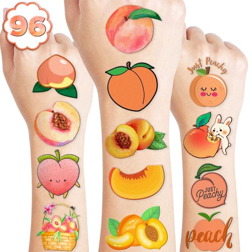 100 PCS One Sweet Peach Themed Temporary Tattoos First 1st Birthday Party Decorations Favors Supplies Cute Fruit Fake Tattoo Stickers Party Gifts for Children Girls Boys Home Activity School Rewards