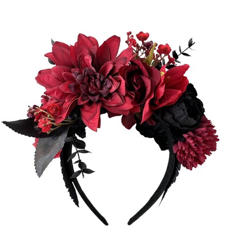 Vividsun Flower Crown Day of the dead Headpiece Party Fiesta Flower Headband (Black and leaf)