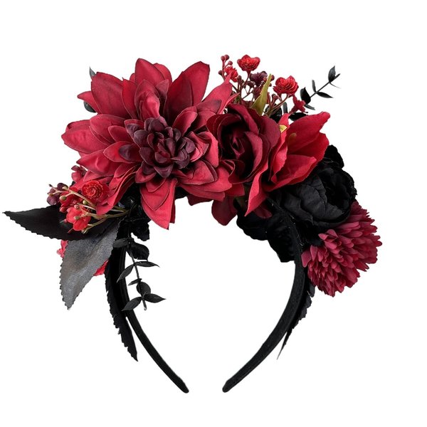 Vividsun Flower Crown Day of the dead Headpiece Party Fiesta Flower Headband (Black and leaf)