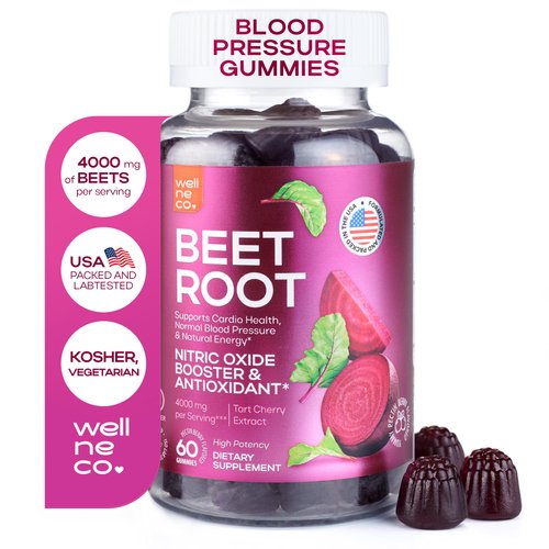 Beet Chews for High Blood Pressure 4000 mg - Beet Root Gummies with Tart Cherry Extract - Nitric Oxide Supplements - Support Cardio Health and Energy - No GMO, Pectin Based Beets - for Women and Men