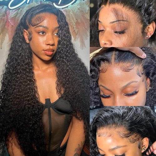 Ksflaae 13x6 Lace Front Wigs Human Hair Pre Plucked 180% Density HD Transparent Water Wave Lace Frontal Wigs Human Hair for Women Curly Lace Front Wigs with Baby Hair Natural Color 26Inch