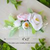 Fangsen Silver Wedding Rose Flower Pinecones Hair Comb Bridal Flower Hair Clip Floral Christmas Hair Accessories (White)