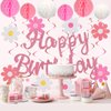 YEOCU Birthday Decorations, NO DIY, Pre-Strung Happy Birthday Banner with Honeycomb Balls, Hanging Swirls, Circle Dots Garland, Happy Birthday Party Decorations for Women Men Boys Girls (Pink)