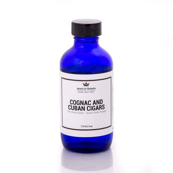 Henri et Victoria Aftershave Splash For Men l Canadian Made by A Skilled Artisan l Moisturize and Soothe the Skin 114 ml (4 oz) (Cognac and Cuban Cigars Fragrance)