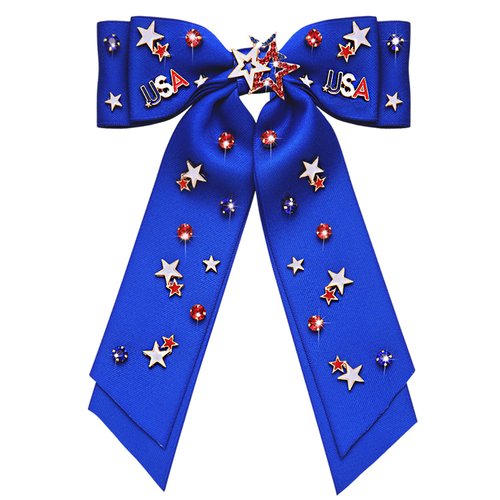 4th of July Hair Accessories - American Flag Star USA Patriotic Bow Clips, Blue Hair Bows for Women, Party Favors and Gifts