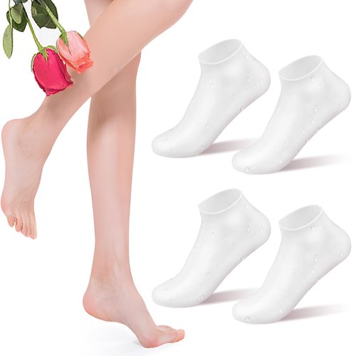 2 Pairs Thickened Silicone Socks for Women, Soft Silicone Moisturizing Socks for Dry Cracked Feet, Foot Moisturizer Gel Foot Socks for Rough, Callused