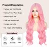 Ninroc Pink Wigs For Women, Long Wavy Pastel Pink Wig Middle Part Natural Looking Heat Resistant Synthetic Wig for Daily Party Use 26 inches