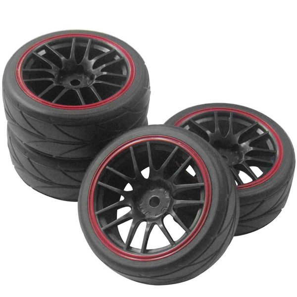 ShareGoo 12mm Hex Wheel Rims & OD 2.59" Rubber Tires for RC 1/10 On-Road Touring Car
