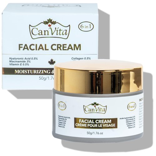 CANVITA Retinol Cream for Face - Moisturizing & 6 in 1 Anti Aging face Cream - Daily Skin Moisturizer for Men & Women, Hyaluronic Acid, Vitamin C, Vitamin E & Retinol - Anti Wrinkle Face Cream