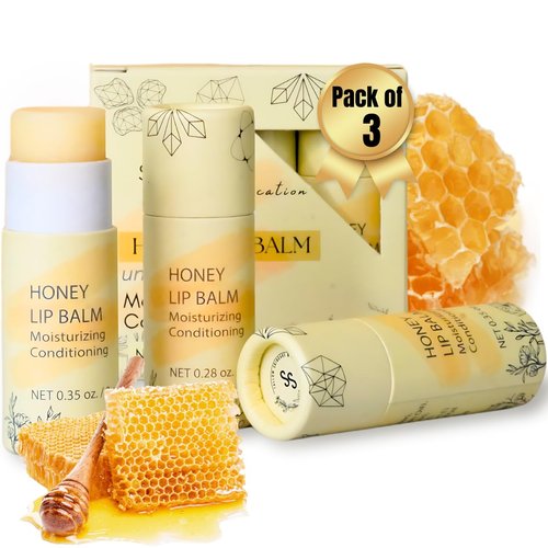 Natural Honey Lip Balm - 100%-grassfed Beef Tallow Chapstick, Organic Raw Honey & Argan Oil - Ultra Moisturizing, Conditioning, No Paraffin, Non Toxic, all Natural - 3 Pack (3x0.28 oz) Untinted