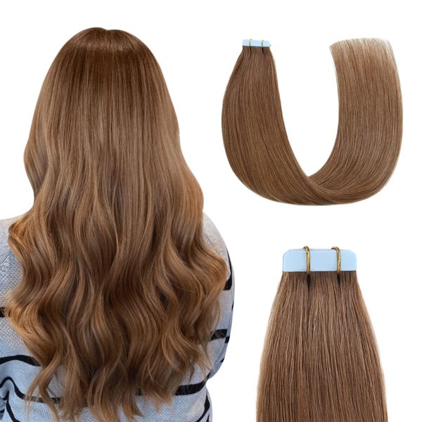 Sunya Hair Extensions Tape in Human Hair 18 inches Silky Straight Remy Human Hair Seamless Skin Weft Tape in Hair Extensions 18 inches #6 Chestnut Brown 50 Gram 20Pcs/Pack Soft Hair