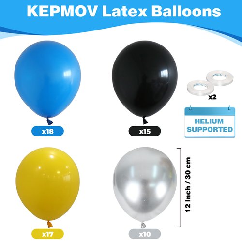 Balloons Blue Yellow and Black 60 Pcs, 12 Inch Dark Blue Yellow and Black Latex Balloons with Metallic Silver Balloons for Boys Police Robots Bat Hero Birthday Graduation Halloween Party Decorations