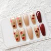 Fall Press on Nails Long Coffin Fake Nails -24Pcs Autumn Maple Leaves False Nails Thanksgiving Red Gold Maple Leaf Nail Glitter Flakes Design Nails with Glue Stick on Nails Decoration for Women Girls
