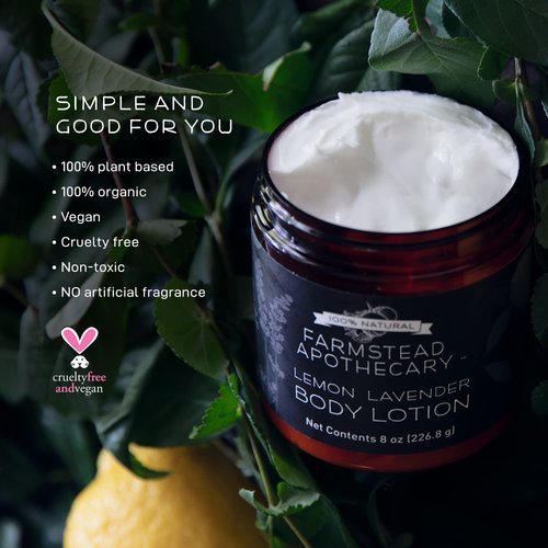 Farmstead Apothecary 100% Plant Based Body Lotion with Organic Safflower Oil, Organic Sunflower Oil & Organic Vitamin E Oil, 8 Oz (Lemon Lavender)