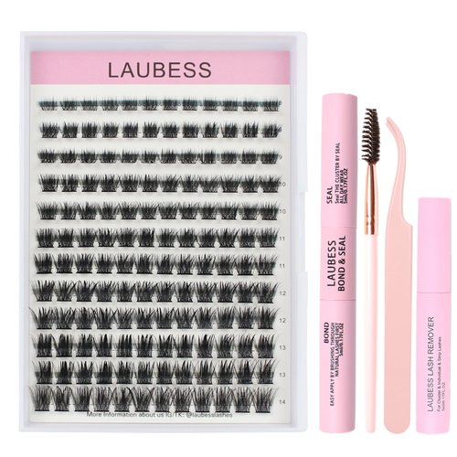 Eyelash Extension Kit Lash Clusters Kit Lash Bond and Seal Waterproof Lash Tweezers Individual Lashes Kit DIY Lash Extension Kit Eyelash Glue Remover Brush (Set 01-0.07D-8-14Mix)