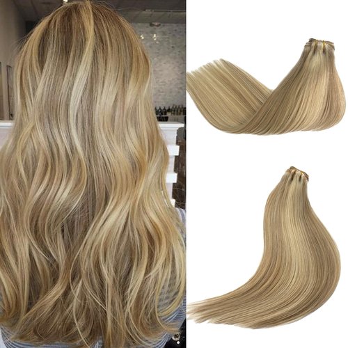 Brazilian Hair Extensions Long Straight Clip ins Hair Extension,OiMiGO Blonde Hairpieces Thick Hair Extensions Full Head 20Inch 70g 5pcs,Highlight Blonde Clip in Hair Extensions (#18P60,20Inch)