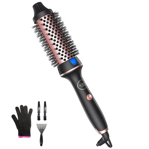 Thermal Hair Brush for Blowout Look, 1.5 Inch Heated Round Brush for Natural Curl,Ionic Curling Iron Brush with Dual Voltage, Volumizing Smoothing Hot Round Brush, Black
