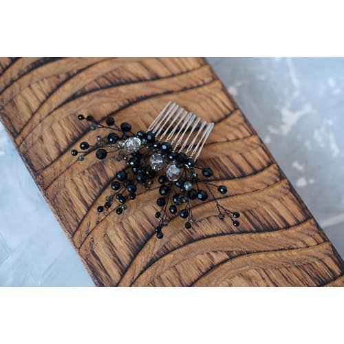 FXmimior Bridal Hair Accessories Black Hair Comb Gothic Wedding Hair Accessory Black Headpiece Evening Hair Adornment Prom Beaded Bridesmaid gift