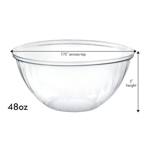 PLASTICPRO Disposable Round Crystal Clear Serving Bowls For Party Snack or Salad, Plastic Clear Chip Bowls, Candy Dish (2, 48 OUNCE)