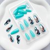 Medium Press on Nails Almond Shape Glue on Nails Full Cover Fake Nails with Designs Glossy Acrylic Nails Cute False Nails Rhombus Pattern Stick on Nails Summer Artificial Nails for Women and Girls