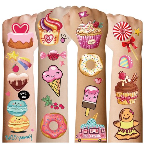 Cerlaza 180 Styles Donut Party Supplies Favors Tattoo Stickers, Candy Ice Cream Birthday Party Decorations Accessories, Fake Temporary Tattoos for Girls Kids