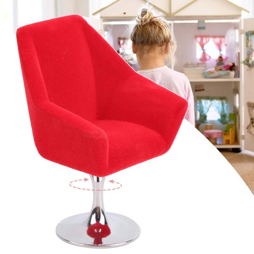 Agatige Miniature Chair, Rotate Flocking Chair Dollhouse Furniture for 1:12 Miniature Doll House Accessories(Red)