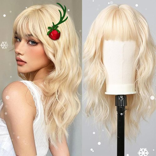 testar Blonde Wigs for White Women 22 Inch Platinum Blonde Wig With Bangs Hair Replacement Wigs Realistic Looking Synthetic Curly Wigs For Daily Party Use