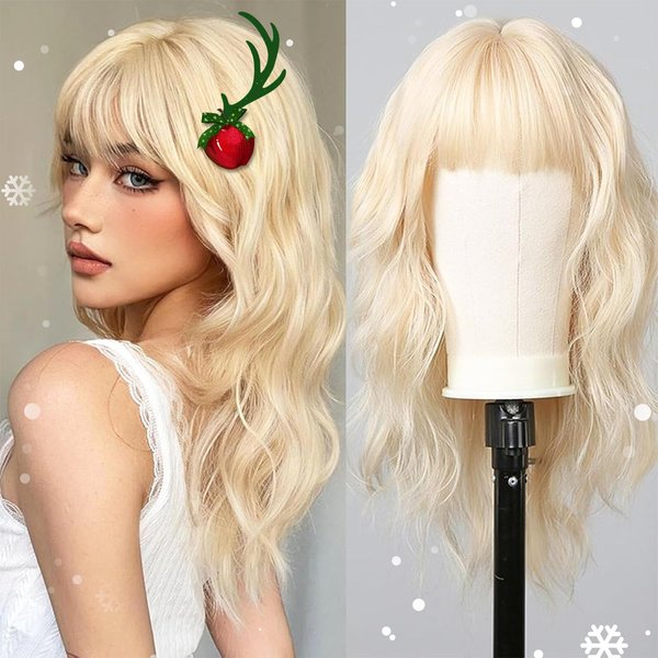 testar Blonde Wigs for White Women 22 Inch Platinum Blonde Wig With Bangs Hair Replacement Wigs Realistic Looking Synthetic Curly Wigs For Daily Party Use