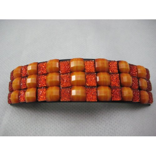 Amber Sparkly Rectangle Curved Barrette Hair Clip 3 5/8" long Faceted Crystal Beads