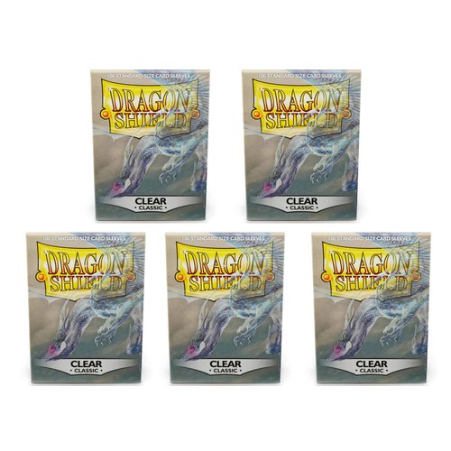 5 Packs Dragon Shield Classic Clear Standard Size 100 ct Card Sleeves Value Bundle!