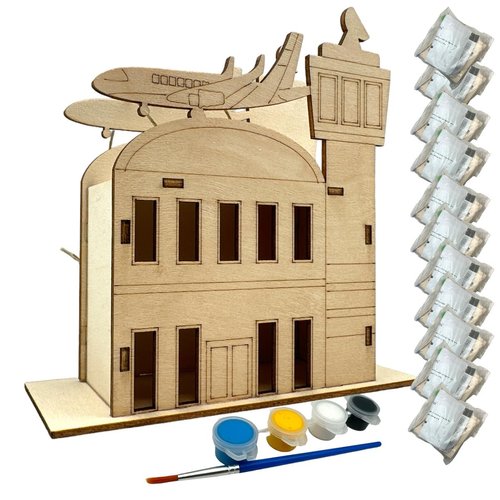 Oojami Wooden Airplane Airport Control Tower Crafting Kit: 12 DIY Unfinished Airplane Decoration Party Favors Supplies Ideal for Kids and Adults of All Ages with Paints and Brush (DIY)