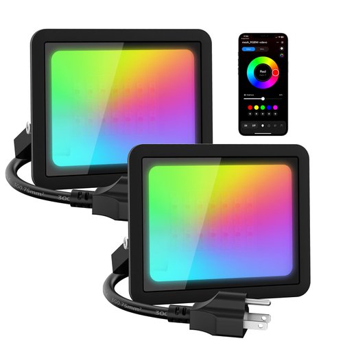 Olafus 25W RGBW LED Flood Light 250W Equiv, Music Sync Color Changing Stage Light with Bluetooth APP, Party Light Outdoor, IP65 Landscape Strobe Floor Light, Uplight for Events Halloween Spotlight