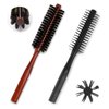 Boar Bristle and Nylon Curling Brush, Travel Hair Brush for Blow Drying, with Wood Handle - Roller Hairbrush for Women, Beard Brush for Men (Black & Red)
