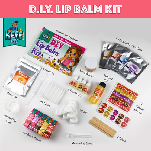 KEFF 51Pcs Lip Balm Making Kit - Make Your Own Lip Gloss Kit for Kids & Girls - Natural DIY Lip Gloss Making Kit Stuff for Teen Girls with Beeswax, Shea Butter, Flavor Oils, Mica Color Powders & More