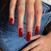 Red Press On Nails Medium Long Square, Xcreando Medium Coffin Nails Acrylic Nails Press ons Glue on Nails Medium Length, Solid Color Fake Nails for Women Christmas Holiday Thick Artificial Nails