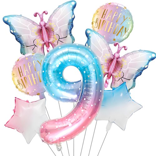 Butterfly Balloons for 9th Birthday Decorations for Girls, Butterfly Foil Balloon for Butterfly Theme Birthday Party Decorations Supplies