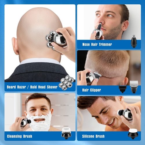Head Shavers for Bald Men, Wjiang 6 in 1 Electric Razor Mens Shaver Wet Dry Cordless Electric Skull Shavers 7D Floating Rechargeable Bald Head Shaver Back Shaver Head Shaver for Men Father's Day gifts