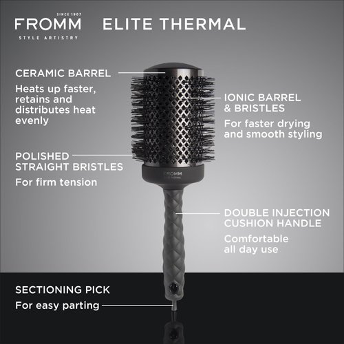 Fromm Elite Thermal Ceramic x Ionic 2.5" Round Brush for Expert Blowouts and Faster Hair Drying | Roller Hairbrush for Anti-static Styling, Smoothing, Straightening and Shine