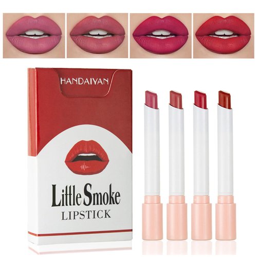 KYTVPL 4 Colors Matte Lipstick,Matte Velvet Lipstick,Little Small Smoke Tube Lip Tint Set,Non-Sticky and Long Lasting 24 Hours Waterproof Ladies Lip Balm Lipstick (Set B)