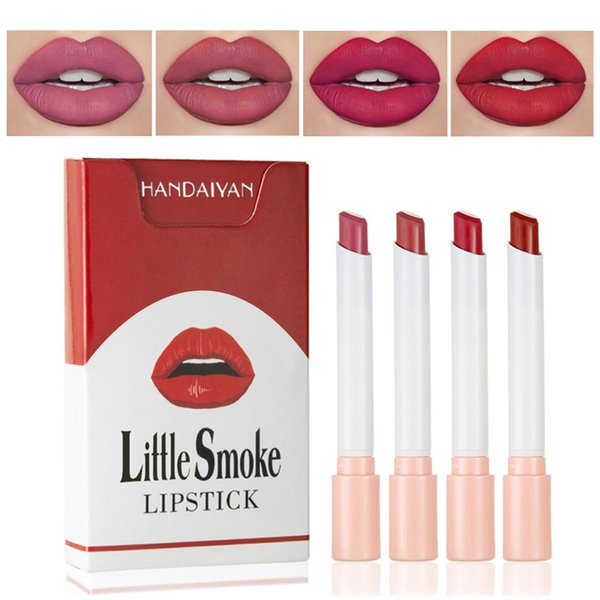 KYTVPL 4 Colors Matte Lipstick,Matte Velvet Lipstick,Little Small Smoke Tube Lip Tint Set,Non-Sticky and Long Lasting 24 Hours Waterproof Ladies Lip Balm Lipstick (Set B)