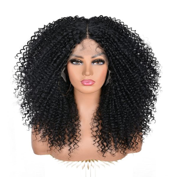 ANNISOUL Black Curly Lace front Wigs for Black Women,Lace front Wig Synthetic Hair Pre Plucked Deep Curly Wave 13x4x1 HD Short Glueless Curly Afro Wig 17Inch