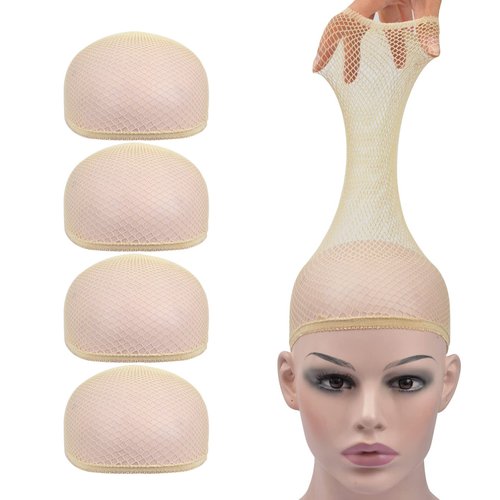 YTBYT 4 Pcs Wig Caps Mesh Wig Stocking Caps for Women Men Kids (Mesh Wig Cap, Beige)