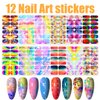 WOKOTO 12 Sheets Graffiti Nail Polish Stickers Full Nail Wraps for Women Aurora Gradient Gel Nail Strips Nail Polish Strips for Women Girls Nail Stickers Mix Color Stick On Nail Gel Stickers
