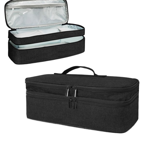BOHEMIABY Double Layer Hair Tools Travel Bag, Shak Flestyle Carrying Case, Dysoon Hair Dryer Case, Dustproof Compatible Hair Straightening Iron、Curling Iron、 Hot Air Brush Black Case(Style 1)