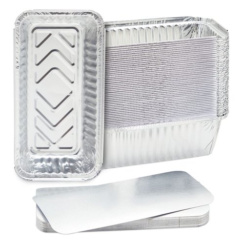 Juvale 50 Pack Aluminum Foil 2 lb Disposable Loaf Pans With Lids for Baking Bread, Heating, Storing Food (22oz, 8.5 x 4.5 In)