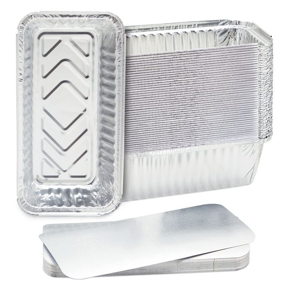 Juvale 50 Pack Aluminum Foil 2 lb Disposable Loaf Pans With Lids for Baking Bread, Heating, Storing Food (22oz, 8.5 x 4.5 In)