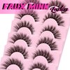 Veleasha Natural Lashes Fluffy Eyelashes Cat Eye Lashes 7 Pairs 8-15mm Clear Band False Eyelashes C Curl Wispy Faux Mink Lashes Soft 100% Handmade Fake Eyelashes (C01)