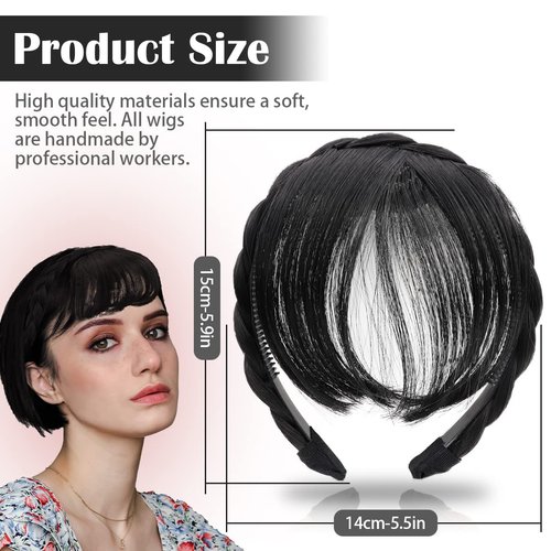 FERCAISH Front Hair Bangs Wigs Headband, Front Hair Bangs Fringe Hair Extensions Synthetic Wigs Headband for Women Girls (Black)